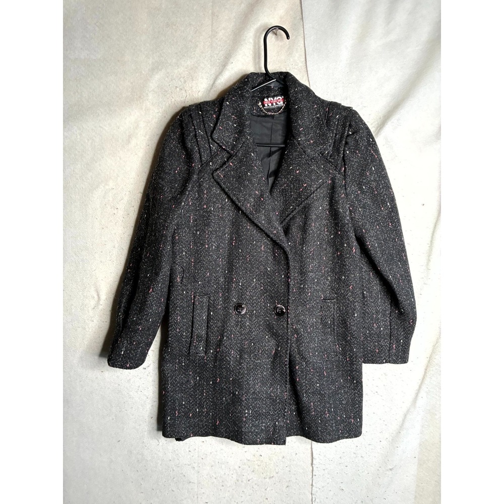 New York Girl Jacket Women 8 Black Tweed Long Sleeve Notch Lapel Double Breasted